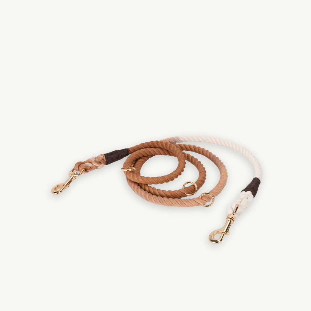 URBAÈ Hands-Free Multi-Way Rope Leash in Ombre Brown, configured for cross-body wear for an active Hong Kong lifestyle.